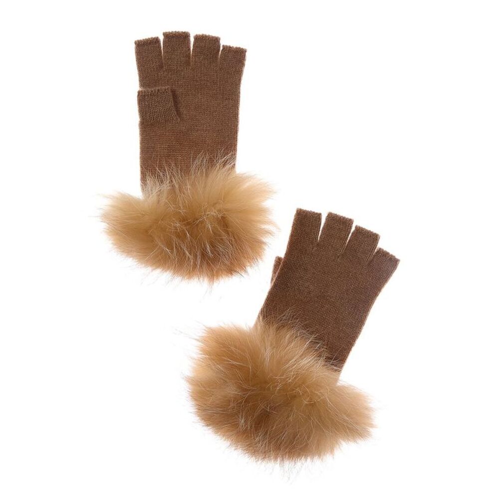 Sofiacashmere Fingerless Cashmere Gloves, Brown